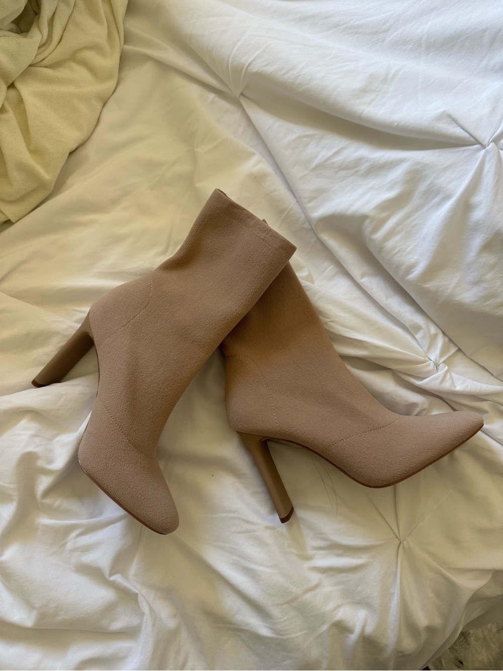 Women's Stretch Sock Booties in light Tan - Stylish High Heel Ankle Boots
